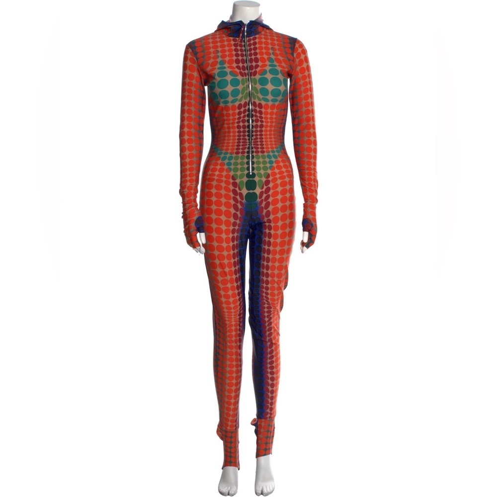 Jean Paul Gaultier Cyber Dot Hooded Catsuit Jumpsuit XS